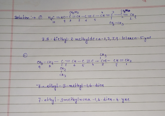 Счсиз - - solution → H₂C=HC-d =CH-C= 9 8 7 6 5 ch-CH3 3,8-diethyl-2-methylde ca 1, 3, 1,9 - tetraen- 5 yne 1 CH₃ - CH₂ - CF C