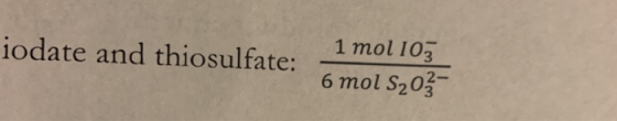 1 mol 103 iodate and thio sulfate: 6 mol S203