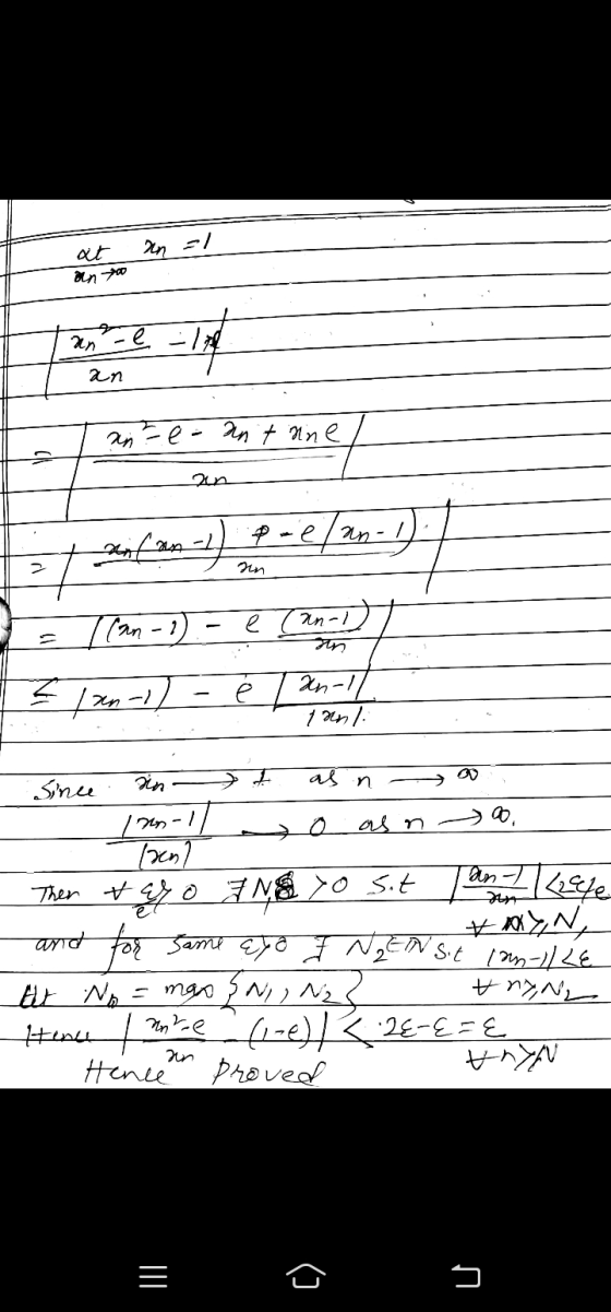 ano Tansa an 1 an - e - ant line an 7 xif 2031) Poe/2-17 = [(an-1) - € () 12 / 2-1) - ė 1 an - 1L tan/ Since as n aint 1n-llo