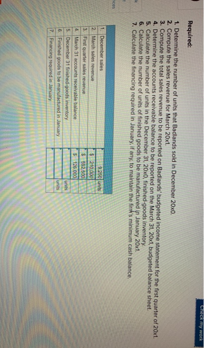 Check my work Required: 1. Determine the number of units that Badlands sold in December 20x0. 2. Compute the sales revenue fo