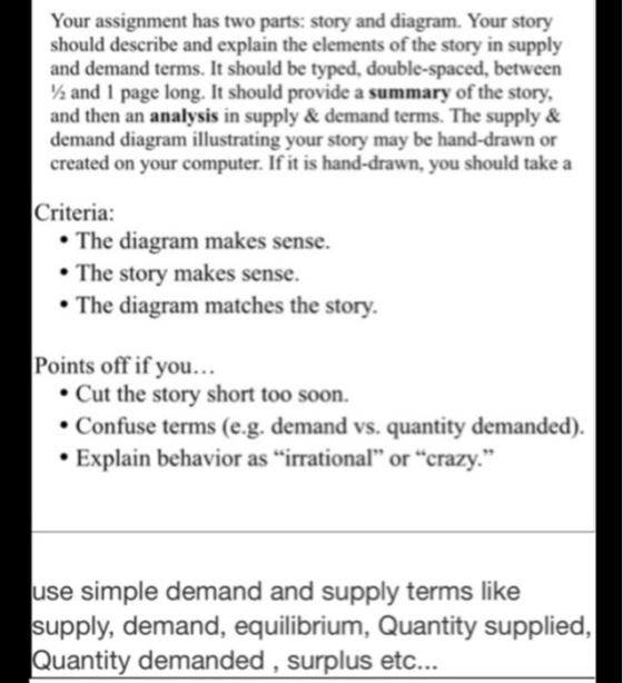 Your assignment has two parts: story and diagram. Your story should describe and explain the elements of the story in supply