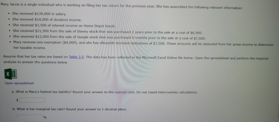 Mary Jarvis is a single individual who is working on filing her tax return for the previous year. She has assembled the follo