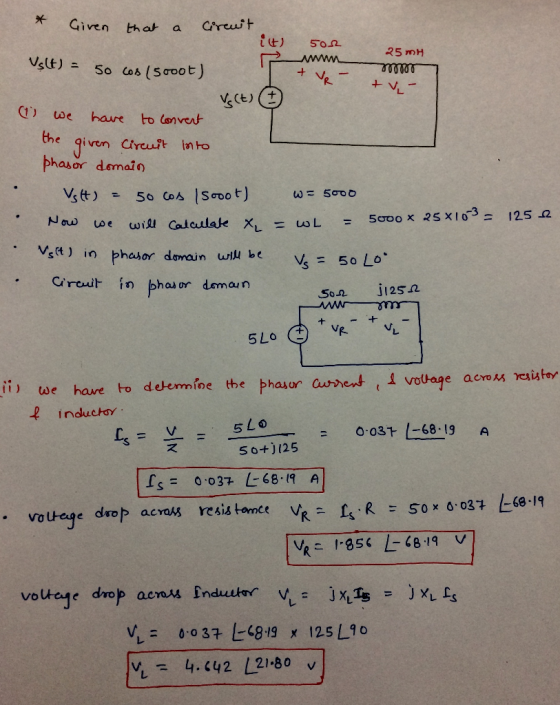 Given Creuit that 25 MH Uslt) = 50 cos 15000E) www mellll we have to Convent the given Circuit ionto phasor domain Vs t) 50 C
