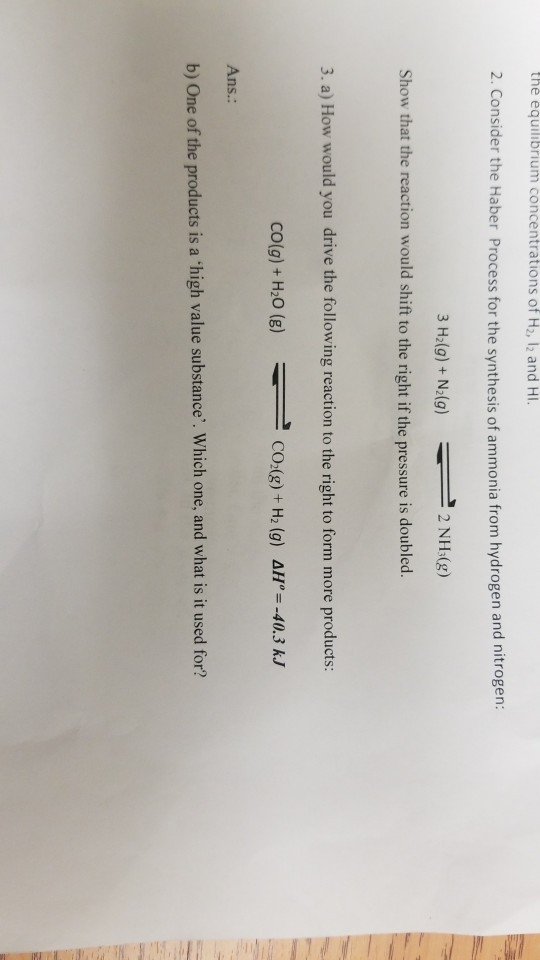 the equilibrium concentrations of H2, I2 and HI. 2. Consider the Haber Process for the synthesis of ammonia from hydrogen and
