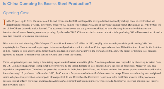 Is China Dumping Its Excess Steel Production? Opening Case n the 15 years up to 2015, China increased its steel production fi