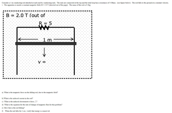 Consider a 1-m conducting rod attached at each end by conducting rails. The rails are connected at the top and the total loop