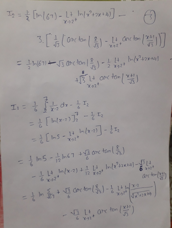 S3 Lt are ton, I 2 = 1/2 [In 167)- Lt In(x²+2x+4)] X-) 2+ 3. [ /s (anton () - Lt Arctan Xezt = 1 in (67) + 53 arctants Į Lt i