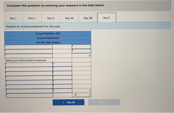 Complete this question by entering your answers in the tabs below. Req 1 Reg 2 Reg 3 Req 4A Reg 4B Reg 5 Prepare an income st