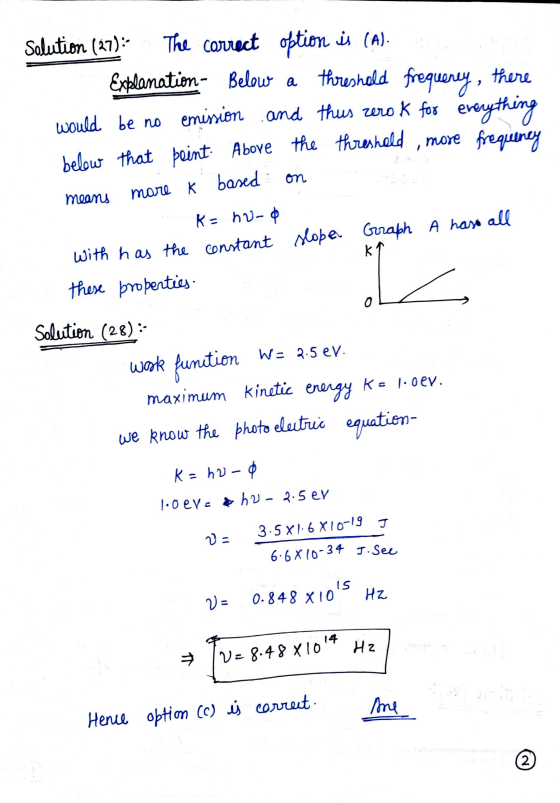 Salution (37) The correct option is (A). Explanation - Below a threshold frequency, there would be no emission and thus zerok