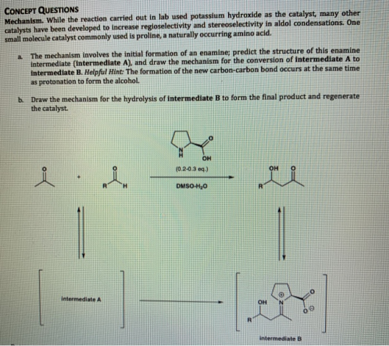 CONCEPT QUESTIONS Mechanism. While the reaction carried out in lab used potassium hydroxide as the catalyst, many other catal