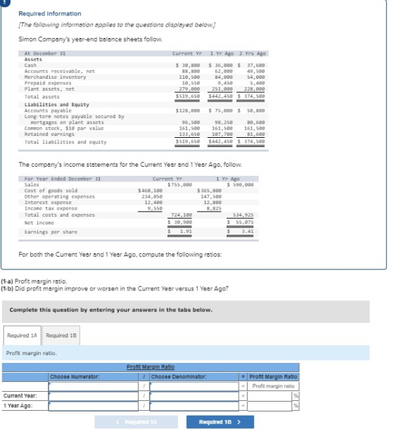 Required Information The following information applies to the questions displayed below.] Simon Companys year-end balance sh