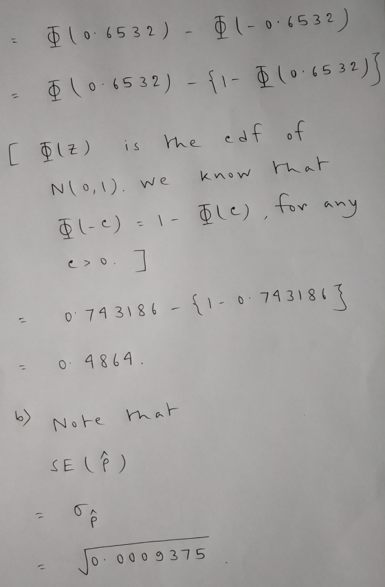 10.6532) - Ø 1-0.6532) • 10-4532) - 1- 10.1532) know [ $(2) is the cdf cdf of N10,1). we that 01-0) = 1- Ile), for any w 0 74