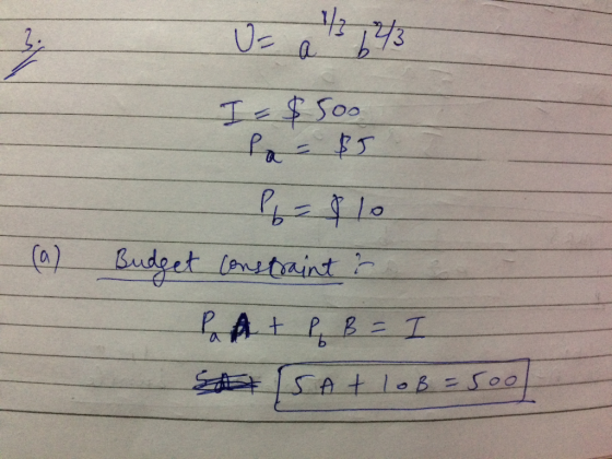 - I = $500 (a) Budget constraint ? Pat P B = I SA ISAT lob=5ool