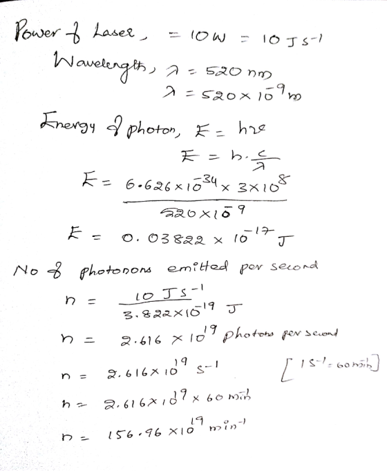 天二 . = 6-626x1-34x3x10 No -8 photonons emte por secon La