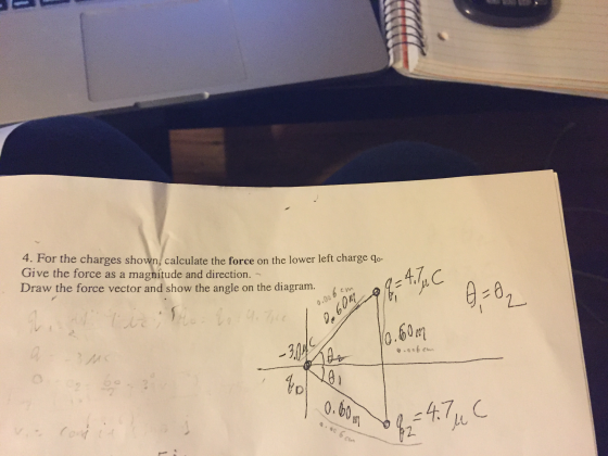 For the charges shown calculate the force on the l