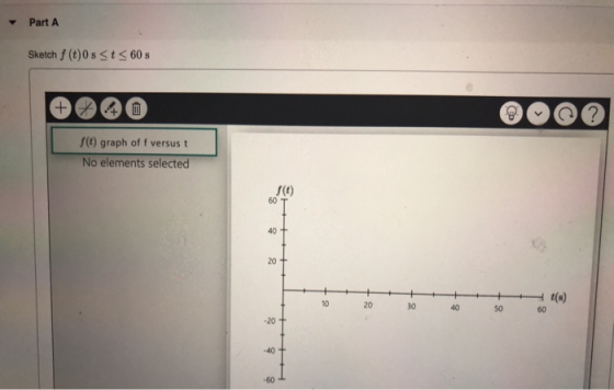 - Part A Sketch f(t)0 s <t < 60 s ) graph of f versust No elements selected + t) 3040
