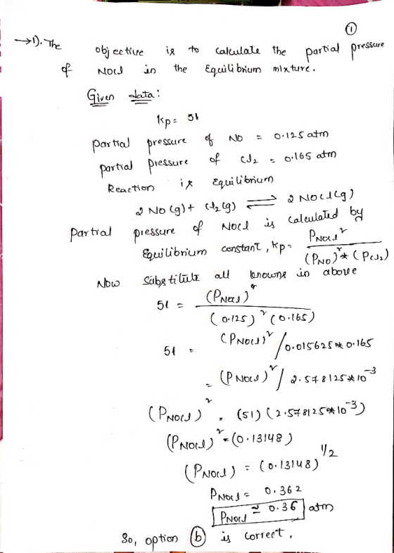 ~). The is to obj ective Nood in calculate the partial pressure Equilibrium mixture. of the Given data: kp= 56 partial partia