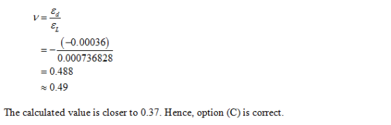 y: E1 -0.00036) 0.000736828 0.488 0.49 The calculated value is closer to 0.37. Hence, option (C) is correct.