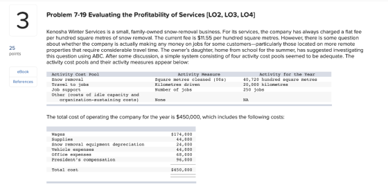 3 Problem 7-19 Evaluating the Profitability of Services (LO2, LO3, LO4) 25 points Kenosha Winter Services is a small, family-