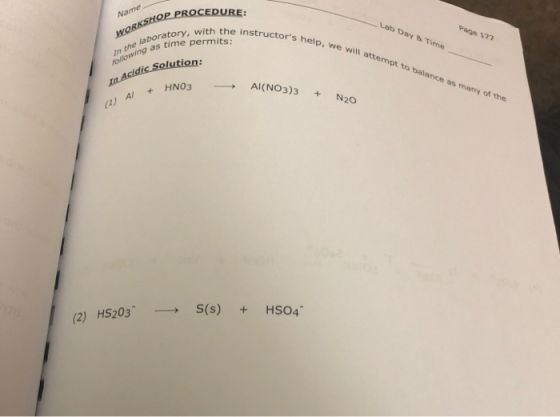Name CHOP PROCEDURE: - Lab Day & Time . ratory, with the instructors Page 177 rs help, we will attempt to balance as many o