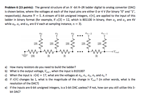 Problem 6 (15 points): The general structure of an N -bit R-2R ladder digital to analog converter (DAC) is shown below, where