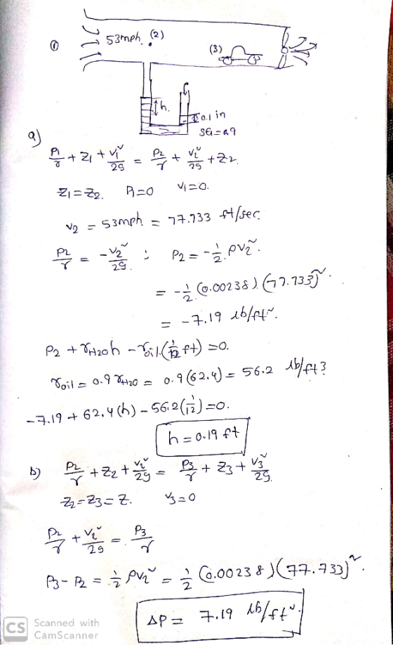 Toin SG-69 P + Z1 TV 1 = 2 + 1 2 + ZZ. Z1 = Z2. R=0 420 ve = 53mph = 77.733 ft/sec. P = P2 = -2 pvz. = -260.00238) 62.7335 2-