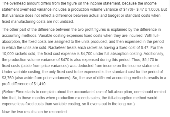 The overhead amount differs from the figure on the income statement, because the income statement overhead variance includes