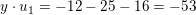 \small y\cdot u_{1}=-12-25-16=-53