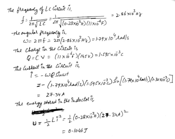= = 2.86x1024 The frequency of Le circuit is, 20,1 c 20 J70.28xjö1) Lixat the angular frequency is W=21f = 2017286X16H3) = 1.