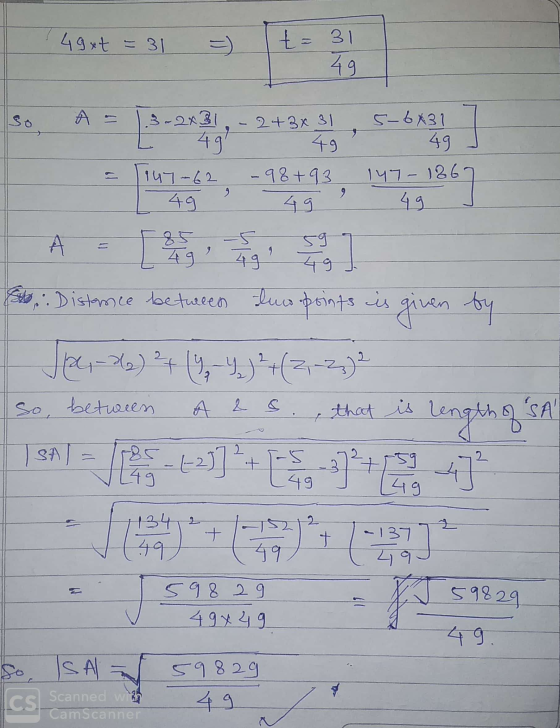 49xt = 31 5 t = 31 49 so A- 2+3x 31 5-6431 49 49 3-2x31 49 1147-62 49 147-186- -98 +93 49 77136] فا 9 A 85 49² 1 49 59 49 5 ]