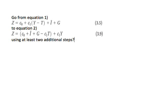 Go from equation 1) to equation 2) using at least two additional steps? (3.5) (3.9)