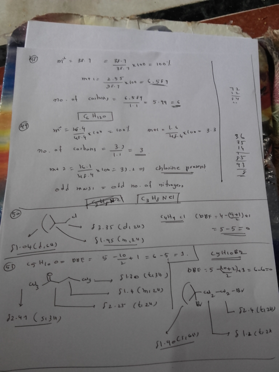 m sr.1 1007 te 2.55 3r.7 72 coihon .5 f1 5.19= C K(OP P.Y 44l 3.3 3 6 carbens 3J 3 1 chlorine presen - d no of itger C3 H N C