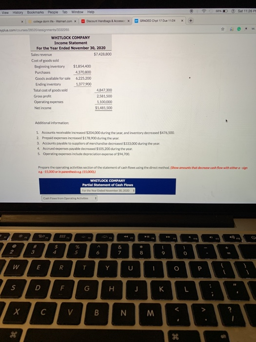 O Sat 11 26 PR 58% Vew History Bookmarks People Tab Window Help GRADED Chot 17 Due 11/24 Discount Handbags &Accesso + colege