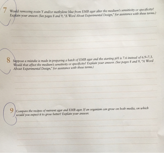 Would removing eosin Y and/or methylene blue from EMB agar alter the mediums sensitivity or specificity Explain your answer