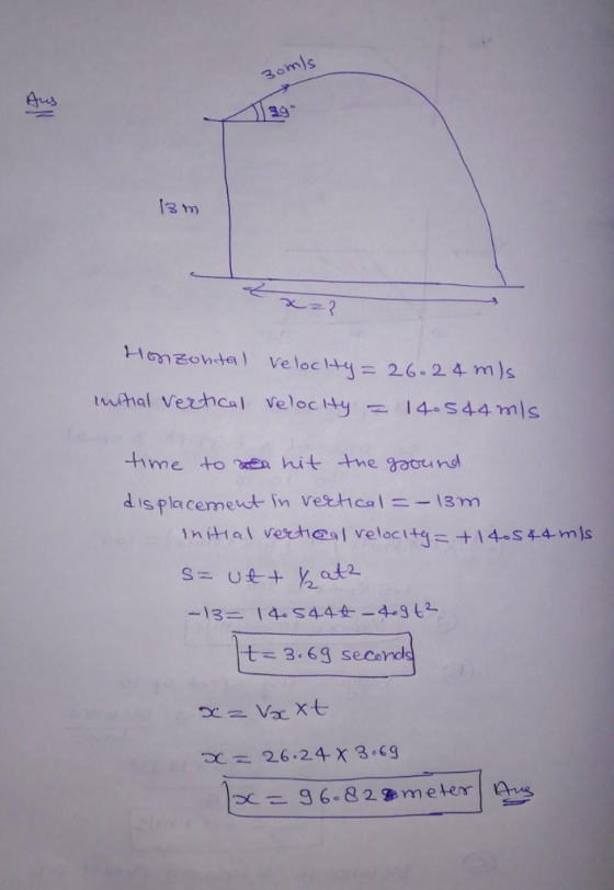 Au 2.9 13 m hme to hit the oound ini-H a \ vect1@gl veloc It仁+14.s 4-4-m]s t 3.69 seconds