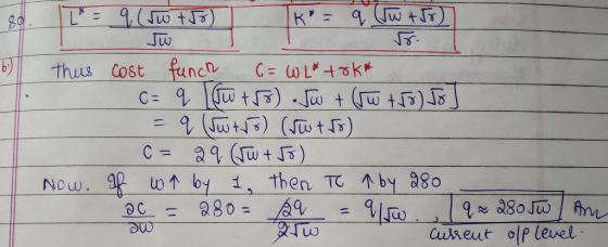 80. T = 9 (sw +53) | K= q ww 75+) Jw T thus cost funch 6= wLa toka - C= q [w to .Jw + (WW +55) 5o] = q (JW +18) (swt so). C