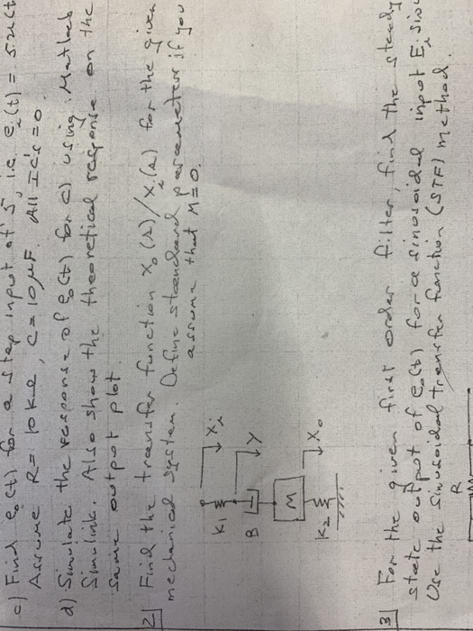 c) Find ect) for a step input at 5, 1.c e(t) = s.rect Assume R- loke, calouf All Ics=o. a) Simulate the response of elt) for
