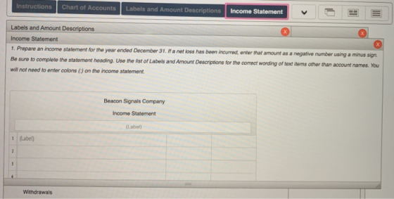 Instructions Chart of Accounts Labels and Amount Descriptions Income Statement Labels and Amount Descriptions Income Statemen