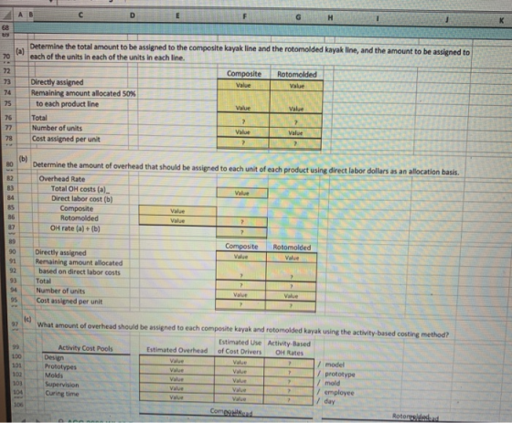 BCDE GH To B Determine the total amount to be assigned each of the units in each of the units in $ composite kayak line and t