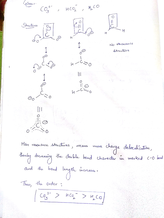 - (0, HCO , H, Có Structures No resonance Structure H - C. -Co OTO ozco More resonance structures, means more charge delocali
