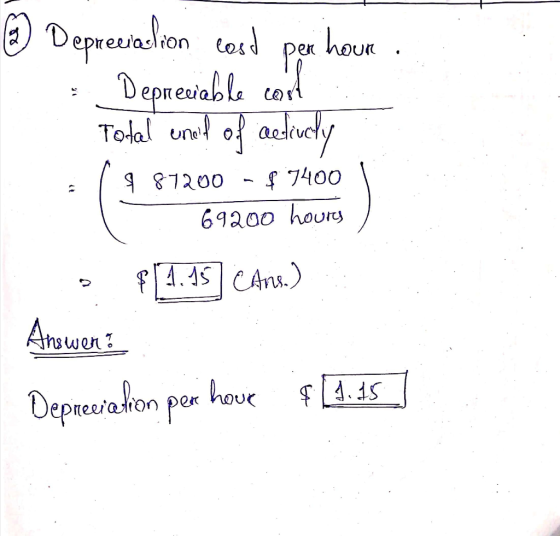 MOUR 1. I Deprecialion cost per hour. Depreciable cost Total unol of actively il 987200 - $ 7400 69200 houry o $14.45 cane.)