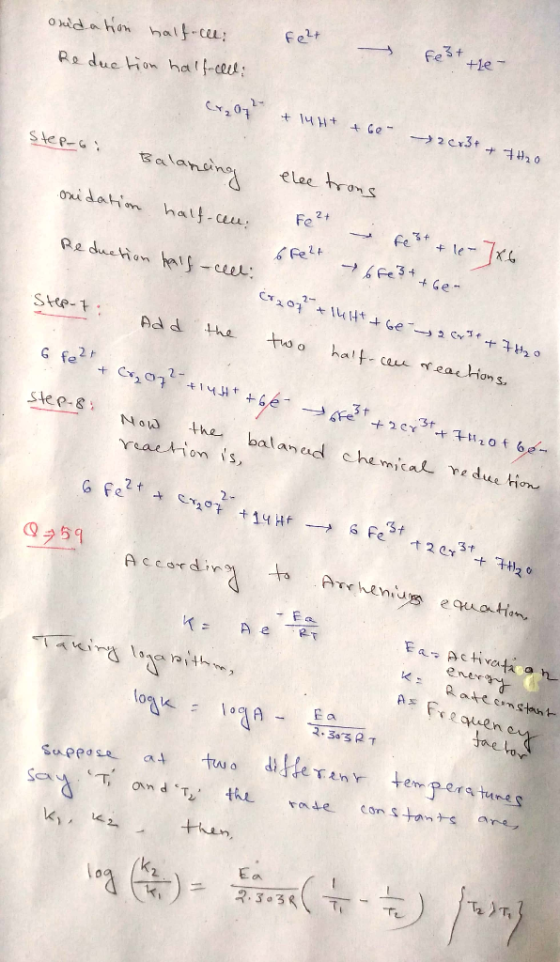 aridation half-cle: Fe2+ Reduction half-cell: Fe3+ +le- C,07 + 4H+ + Ce Step-si 20x5t + Balancing H2O elee trons onidation ha