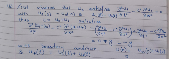 (b) us (0) = od first observe that us satisfies gell - C²211 = 0 with ų (0) = uo(o) e ų () = Uoll) at a sez thus u= lotus sat