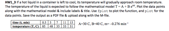 HW1_3 If a hot liquid in a container is left to cool, its temperature will gradually approach room temperature. The temperatu