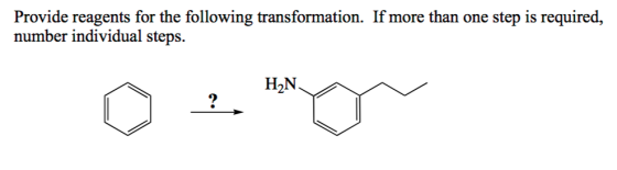 Provide reagents for the following transformation. If more than one step is required, number individual steps. N