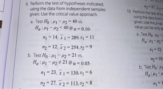 n2 = 27, *2= 10. Perform the test of hy using the data from it given. Use the p-valu value can be only a a. Test Ho: 41- Hail