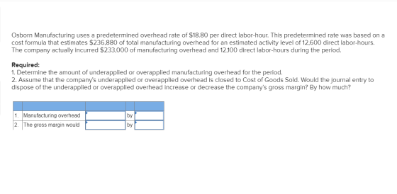 Osborn Manufacturing uses a predetermined overhead rate of $18.80 per direct labor-hour. This predetermined rate was based on