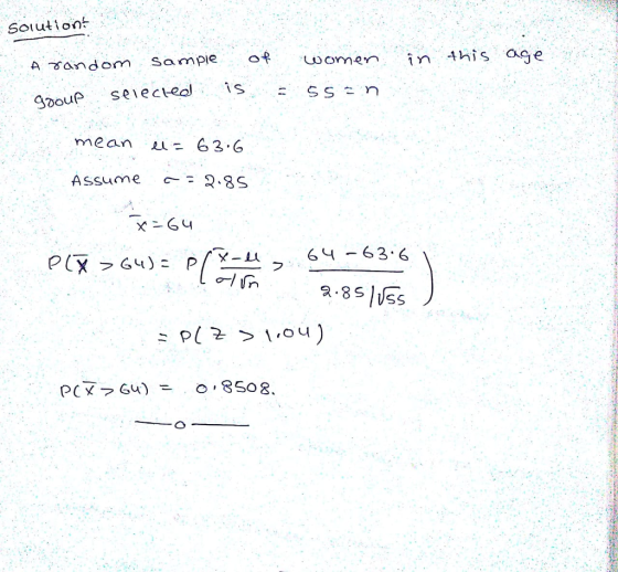 Soutiont women in 4his age mean L: 63.6 Assume 2.3S ㄨㄧㄙ 어fo