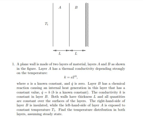 LL 1. A plane wall is made of two layers of material, layers A and B as shown in the figure. Layer A has a thermal conductivi
