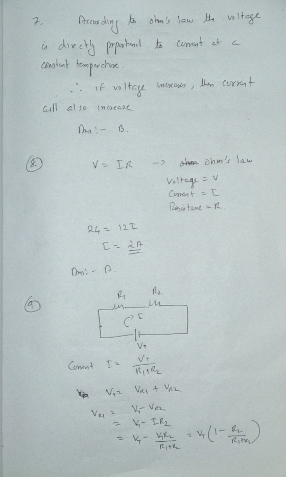 7. According to stans law the voltage is directly important to corrent at a constant temporcruse. . . If voltage imorcases,